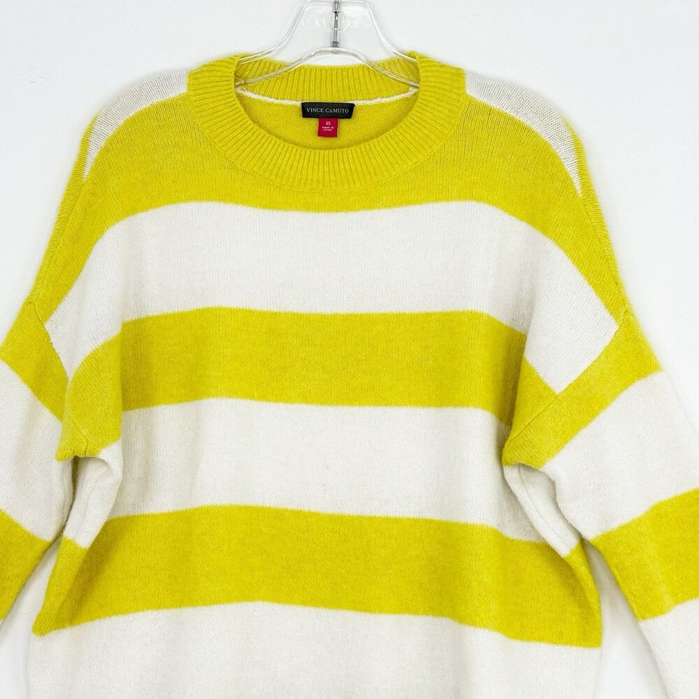Vince Camuto Yellow White Stripe Knit Sweater Long Sleeve Womens XS - Picture 3 of 10